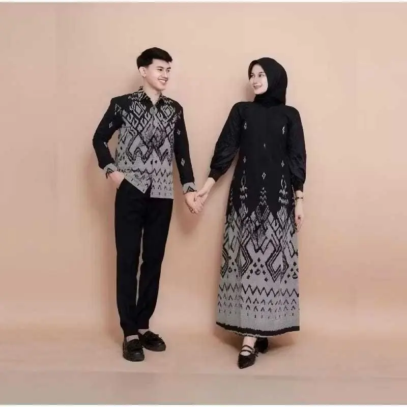 2025 EVA BOUTIQUE - Set Couple Baju Tenun Sarimbit Gamis Kondangan Dress Set Kemeja Lebaran batik pasangan Setelan Keluarga Wanita Muslim Seragam tali pinggang xxl set pakaian couple modern tunangan remaja Lamaran couple 2024 elegan tulle 1 busui