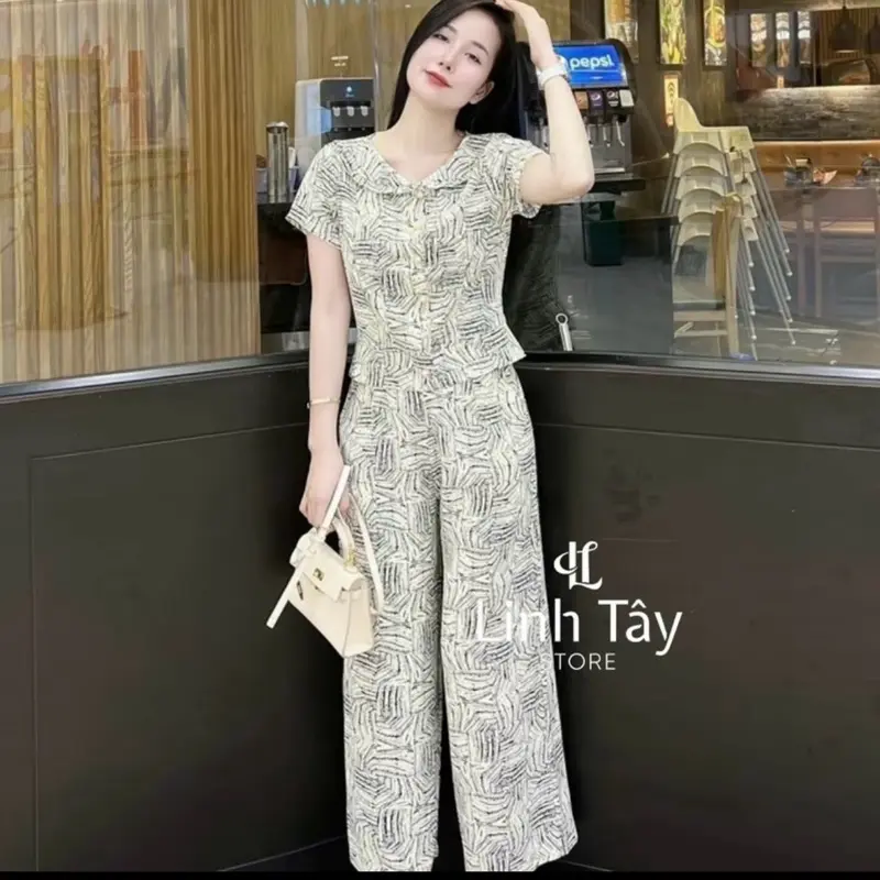 Bộ lụa hàn châu cổ bèo (gấu thường+quần cạp chun)