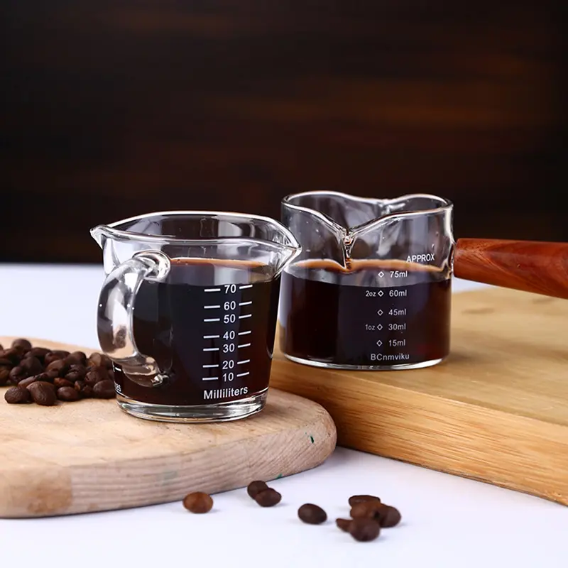 Cốc Đong Thủy Tinh Có Vòi Đôi, 70 / 75Ml, Espresso Shot, Tay Cầm Chịu Nhiệt, Cân Trong, Rượu, Sữa, Cà Phê, Bình Đong 4