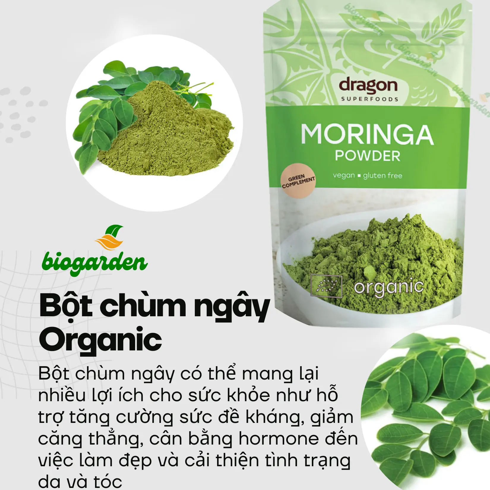 Bột Chùm Ngây Hữu Cơ Moringa Dragon 200gr - Bột Thực Vật Ăn Thực Dưỡng