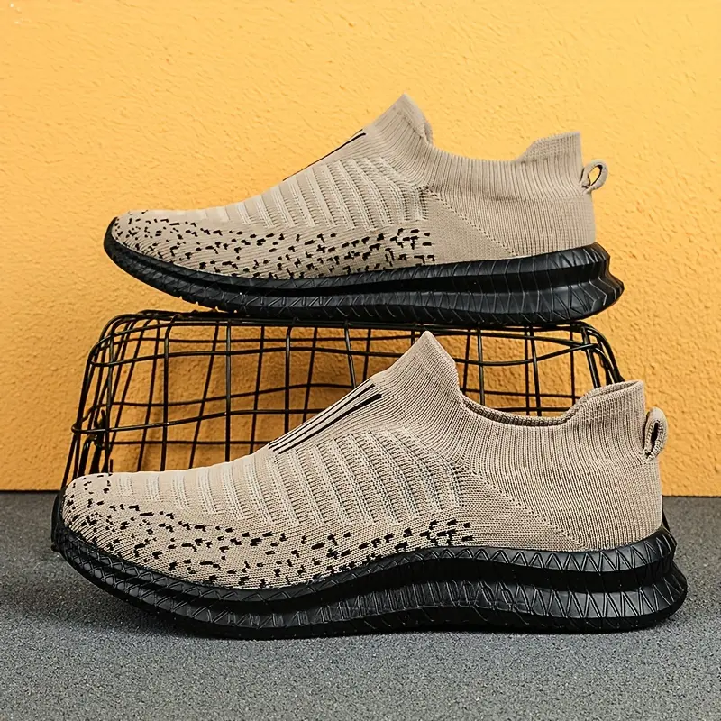 Men's Woven Knit Slip On Sock Shoes, Comfy Non Slip Breathable Soft Sole Sneakers For Men's Outdoor Activities 6