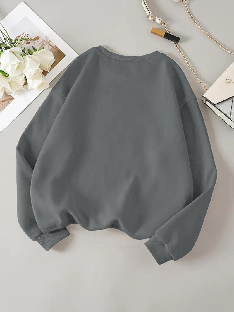 Product Introduction of Women's Letter Print Drop Shoulder Sweatshirt, Casual Long Sleeve Round Neck Pullover for Daily Wear, Ladies Clothes for All Seasons 15