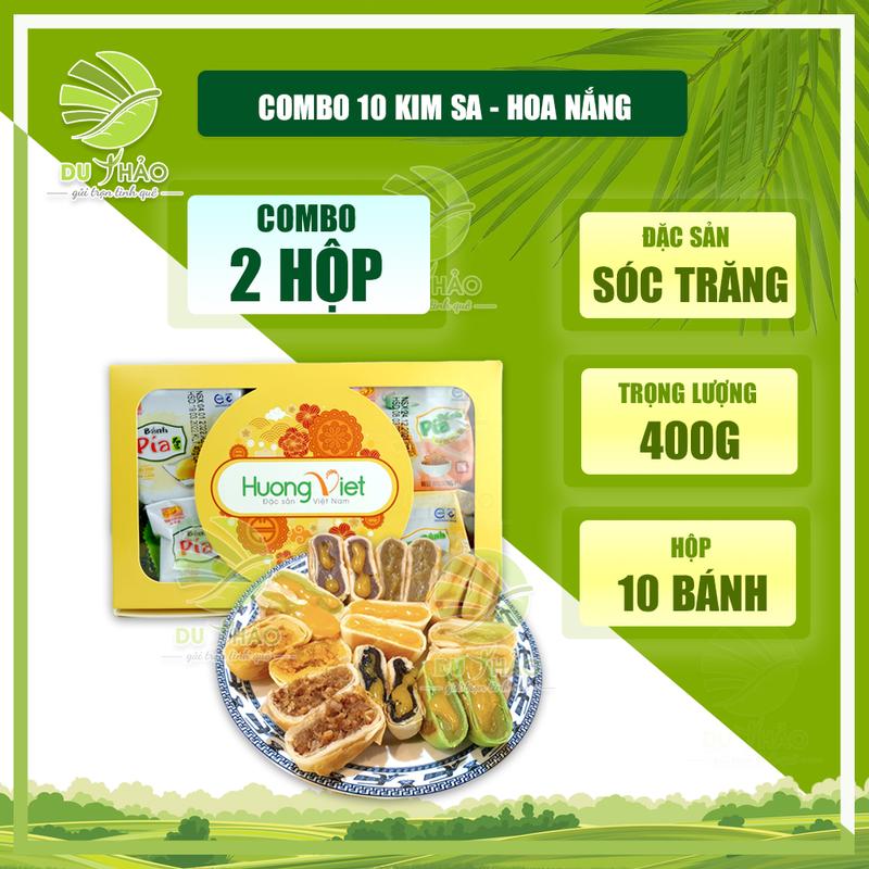 2 Hộp quà Hoa Nắng Combo 10 vị bánh pía kim sa Sóc Trăng, Bánh pía Tân Huê Viên 10 bánh 10 vị - Hương Việt