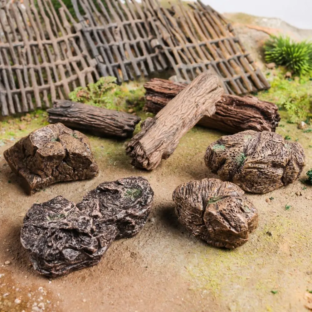 Toy Brown Artificial Stump Plastic Scene Model Miniature Stone Dollhouse Sand Table Decoration Stone Wood Stub Figurine Universal