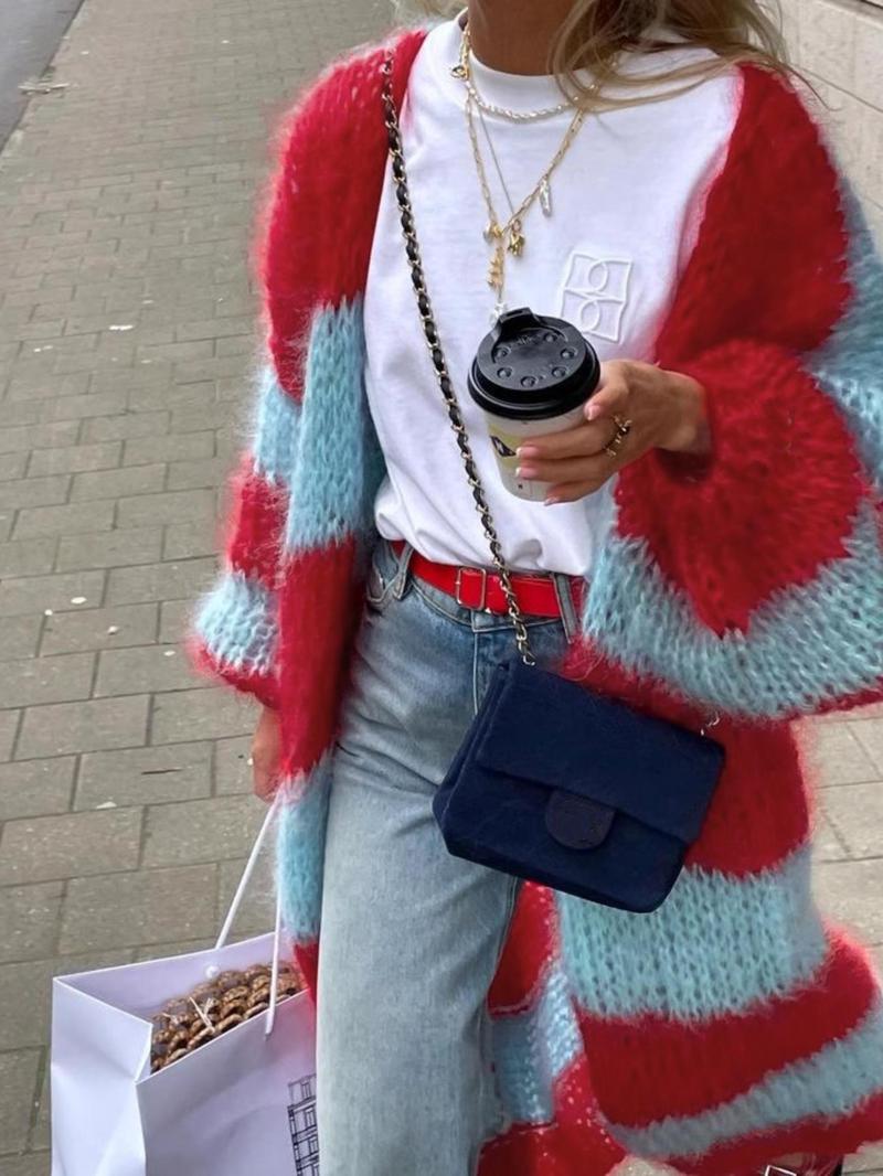 Product Introduction of Women's Colorblock Long Sleeve Sweater Cardigan, Casual Fashion Long Cardigan for Spring & Fall, Fashion Women's Knit Clothing for Daily Wear 9