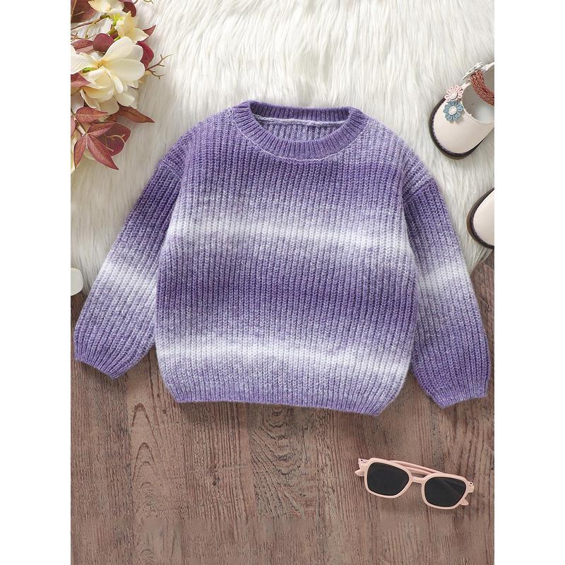 Toddler Sweaters Gradient Color Drop Shoulders Long Sleeve Round Neck Ribbed Knitted Pullover 4