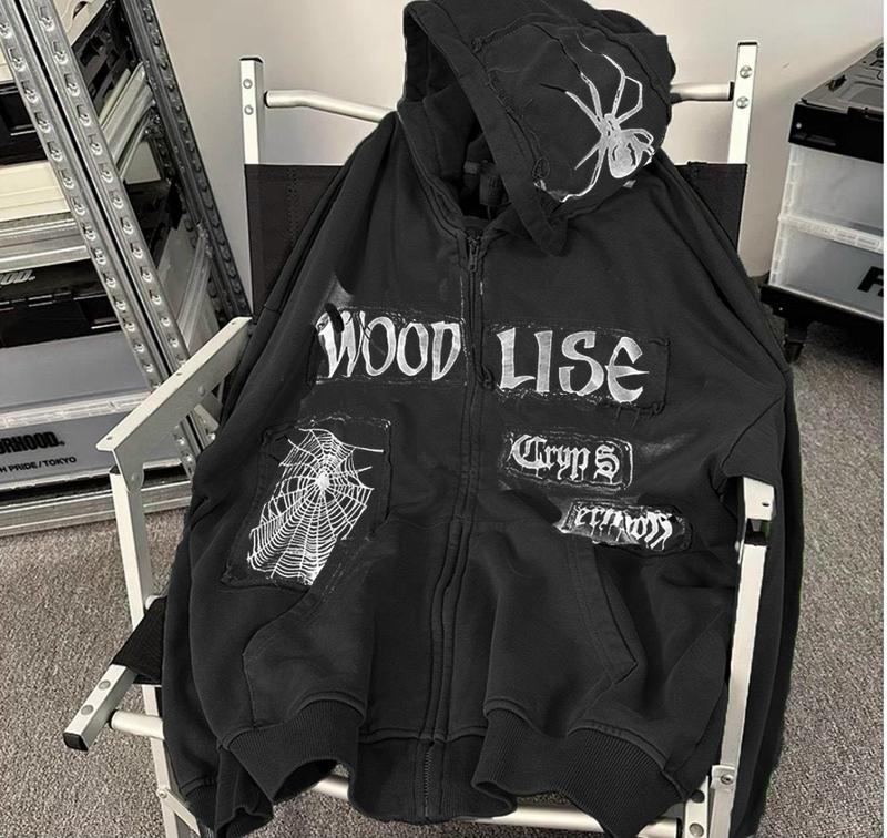 Áo Khoác Hoodie Nam Nữ Hoạ Tiết Con Nhện WOOD LISE Thời Trang Cực Chất Cực Ngầu Menswear Đen
