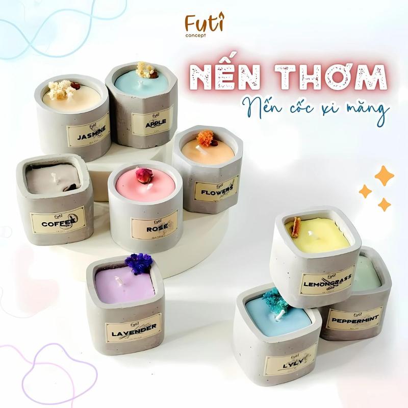 Nến Thơm Mini 9 Mùi tự chọn cốc xi măng, Candle Cup tinh dầu thiên nhiên