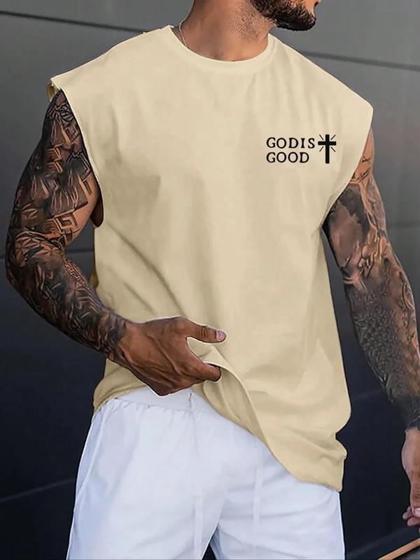 Men's Letter Print Round Neck Tank Top, Regular Fit Casual Sleeveless Crew Neck Top for Summer, Men's Clothes for Daily Wear, Vests 0