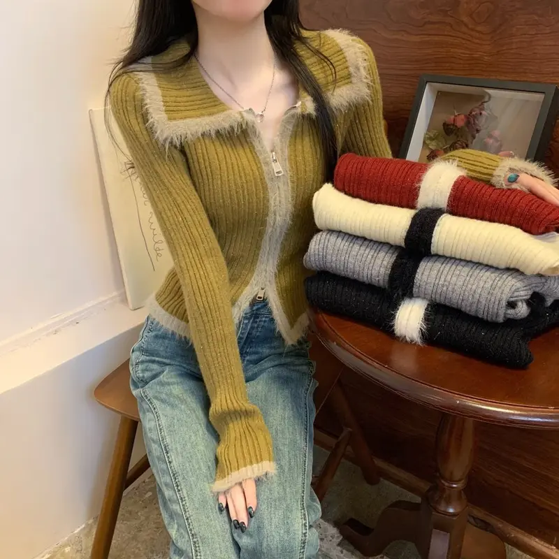 Áo Cardigan Dệt Kim Nhồi Bông Giáng Sinh, Màu Đỏ, Dành Cho Nữ, Thích Hợp Cho Mùa Thu Và Mùa Đông, Có Thể Mặc Bên Trong, Khóa Kéo Đôi, Áo Len, Áo Sơ Mi Lớp Cơ Bản Top Women 5