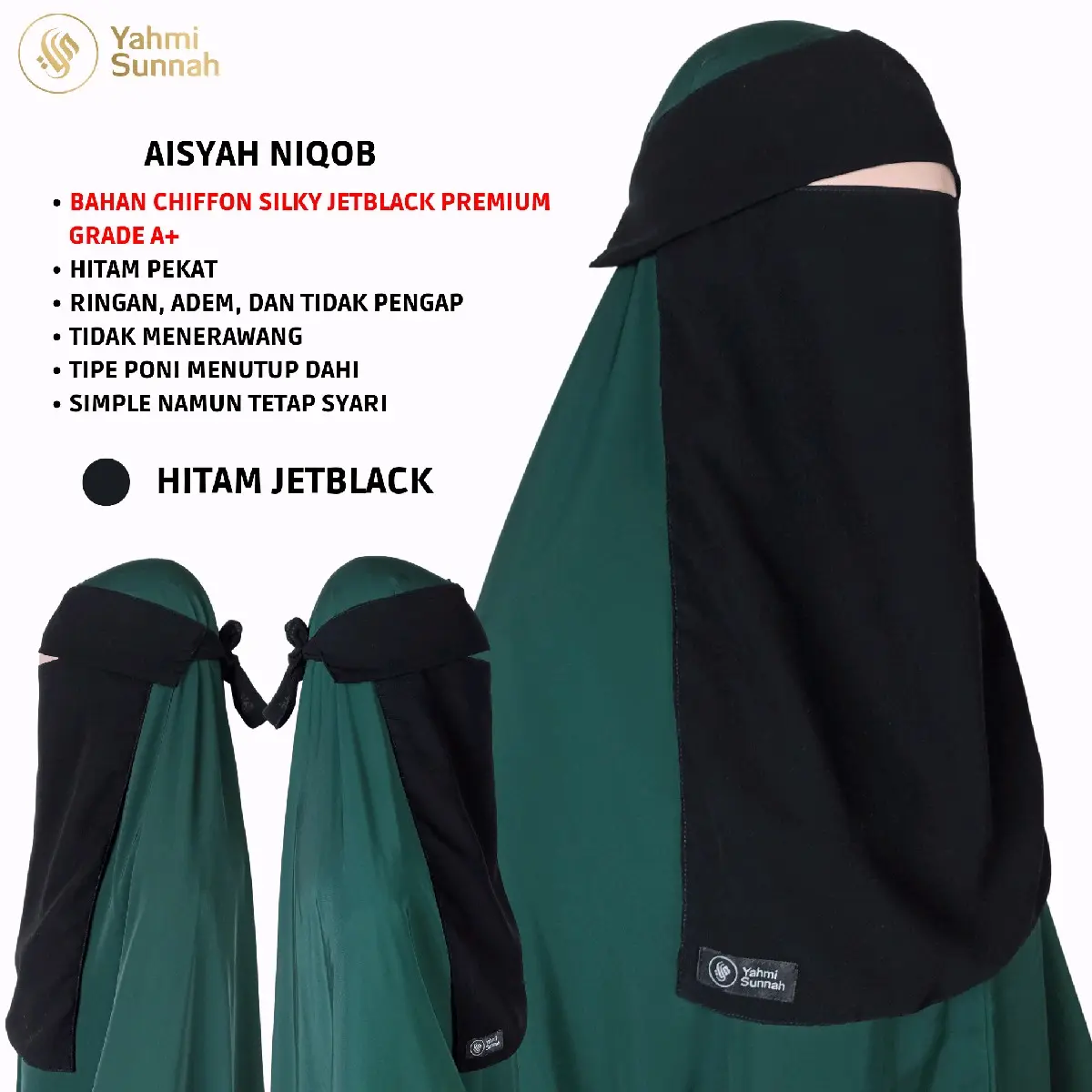 Niqab Bandana Poni Sifon Jetblack Syari Muslim