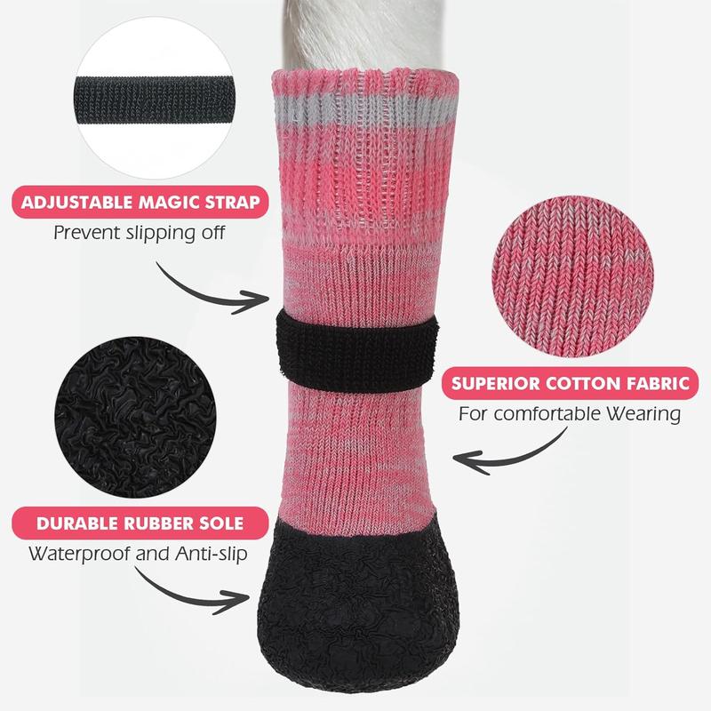 TikTok Shop Mihachi Anti Slip Dog Socks Dog Boots for Hardwood Floors Prevent Licking Traction Control Waterproof Rubber Sole Paw Protectors for Small Medium Large Dogs Pink Small