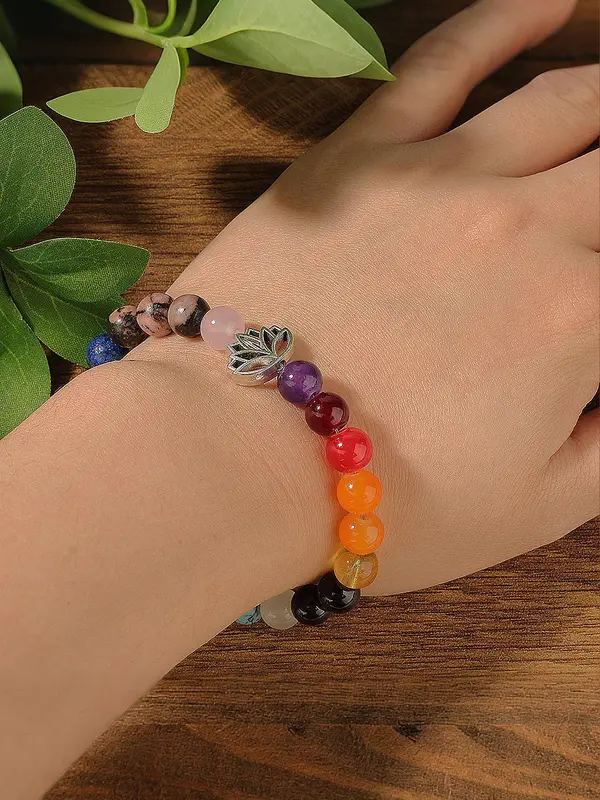 7 Chakra Non-natural Crystal Gemstone Beads Bracelets, Spiritual Jewelry for Sports Leisure Yoga, Unisex Chakra Balance Gift with Mystic Energy 3