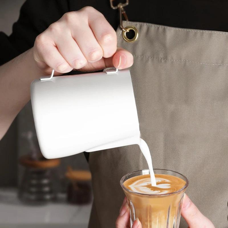 Coffee Milk Frothing Pitcher Jug 304 Stainless Steel With Scale Latte Steam Coffee Paint Process Kitchen Cafe Accessories 1