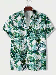 Men's Regular Fit Tropical Print Short Sleeve Shirt, Casual Comfy Breathable Button Front Collared Top for Summer, Men's Clothes for Beach Vacation