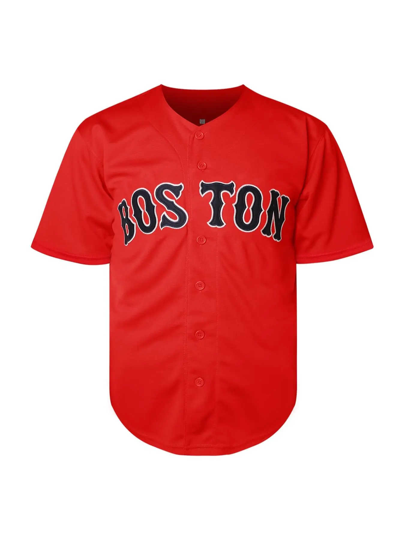 Men's Letter Patched Button Front Baseball Jersey, Loose Casual Short Sleeve V Neck Baseball Top for Boston, Sportswear for Men