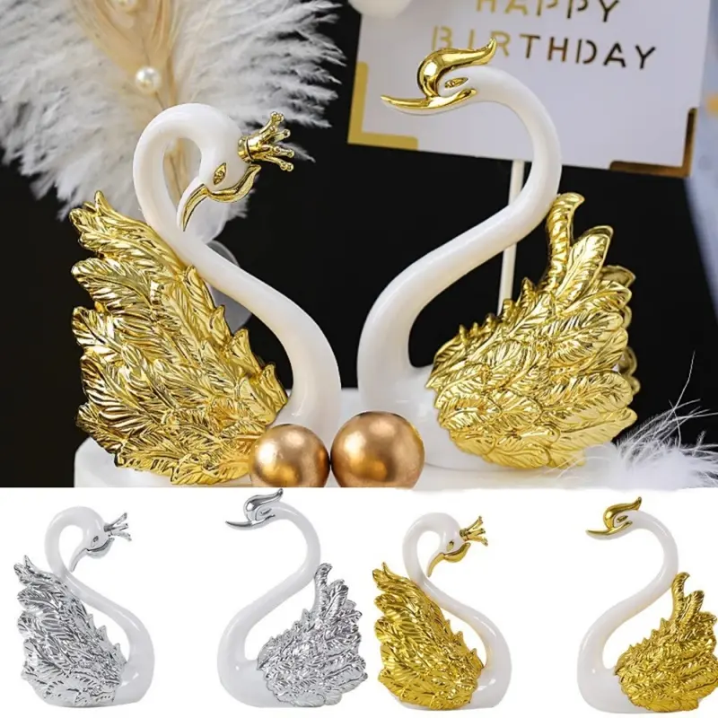 Sepasang Angsa Gold /Pajangan Sepasang Angsa/Dekorasi Angsa Emas/Interior Emas Dan Perak Pernikahan / Dekorasi Ruang Tamu 0