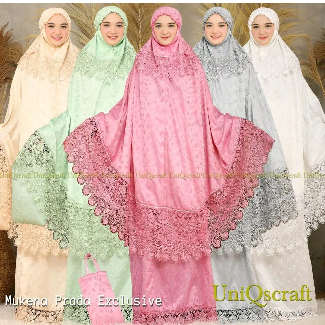 Mukena Sutra Renda Full Warna Cantik - Berkah, Cocok untuk Dipakai Sehari-hari dan Hadiah Orang Tersayang - Atasan, Bordir