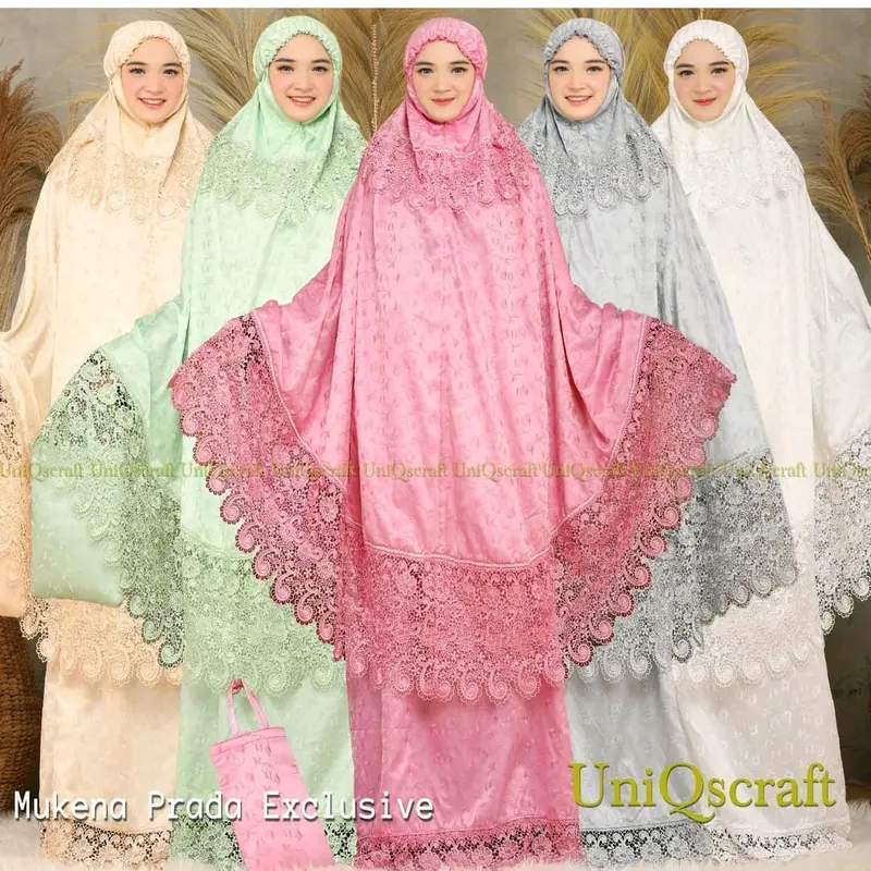 Mukena Sutra Renda Full Warna Cantik - Berkah, Cocok untuk Dipakai Sehari-hari dan Hadiah Orang Tersayang - Atasan, Bordir 0