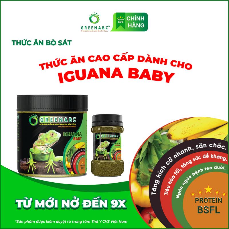 Thức ăn bò sát Iguana Baby. GREENABC dùng cho Rồng Nam Mỹ từ mới nở cho đến 9x giúp tăng kích thước, lên màu đẹp, phòng chống MBD, teo đuôi. Hộp 230g