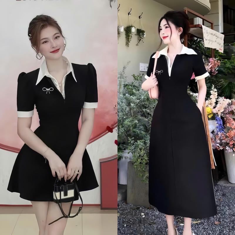  BIGSIZE HIẾU HIẾU  55-95KG  - Đầm nữ cổ sơ mi kiểu basic tay ngắn kèm nơ dự tiệc 