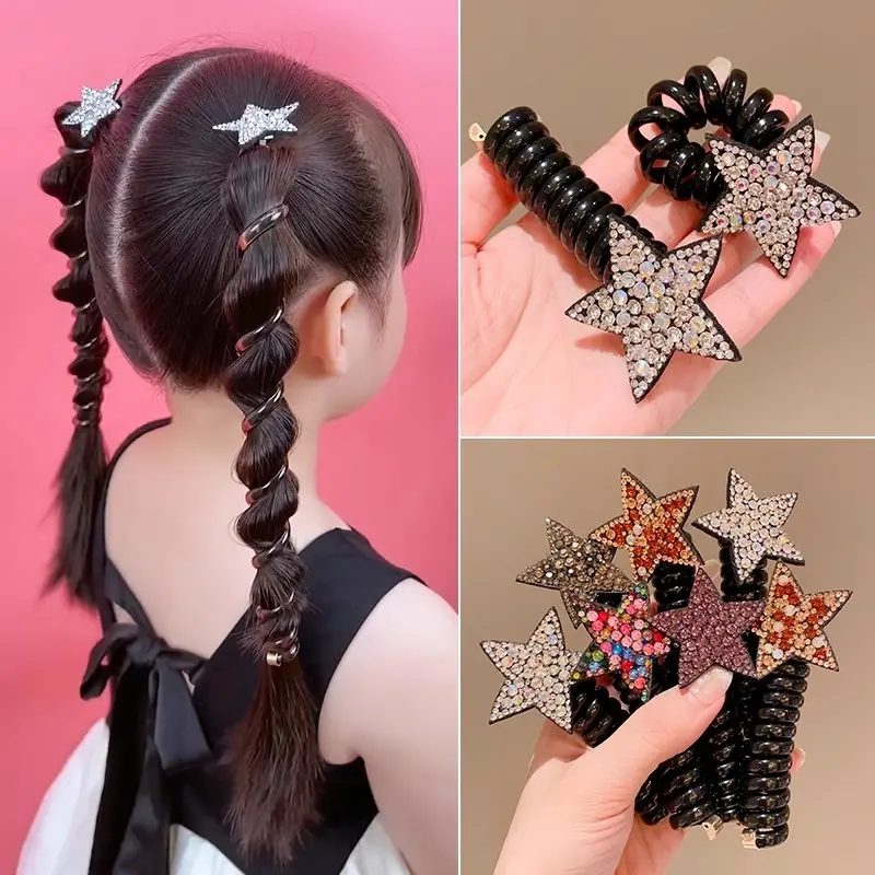 Ikatan Rambut Wayar Telefon, Gulung Bintang Pelangi, Tali Rambut Berbalut Kanak-kanak, Ikat Gadis, Ikat Kepala, Aksesori Rambut Baharu, Ikat Kepala untuk Wanita