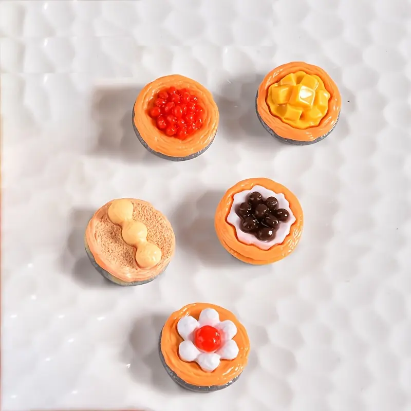 Charming Fruit Tart Fridge Magnets Set of 5pcs - Cute Mini Magnetic Stickers for Kitchen, Office Cabinets & Dishwasher - Suitable for Photos and Notes, Humorous Refrigerator Decorations, Resin Round Design