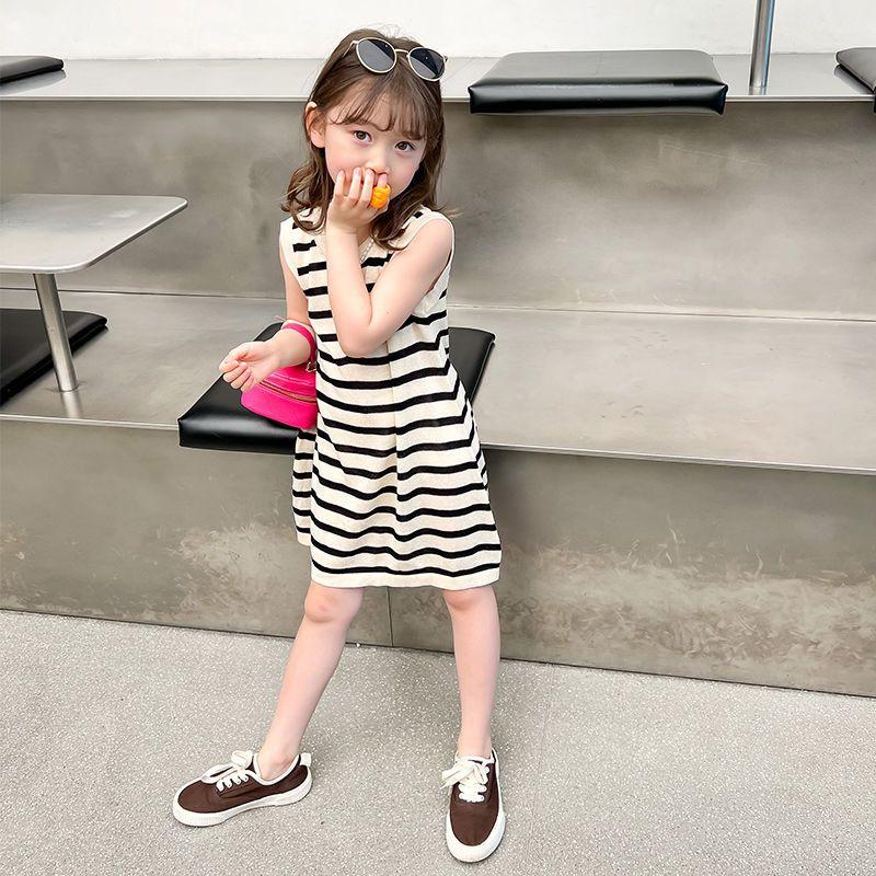 100% Cotton Children's Baby Girl Children 2024 Summer New Korean Style Stitching Tie-Dyed Mid-Length Polo Dress 1