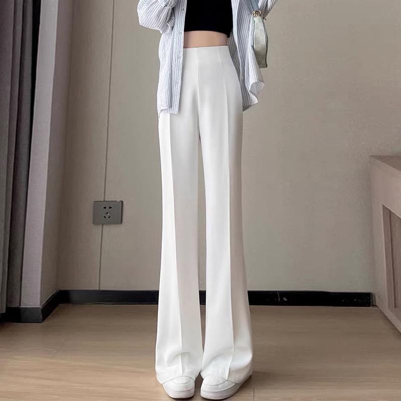 Fashion Women Thin Ice Silk High Waist Wide Leg Pants Korean Casual Straight Suit Trousers Female 2