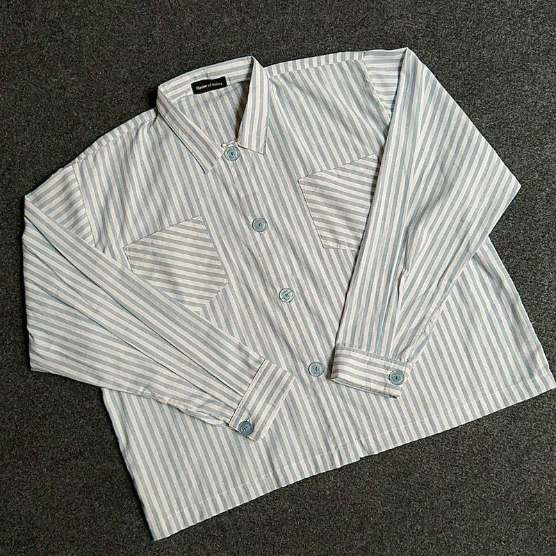 Kemeja Crop Top Stripe Oversize Baju Wanita Motif Garis-Garis Fit Formal 2