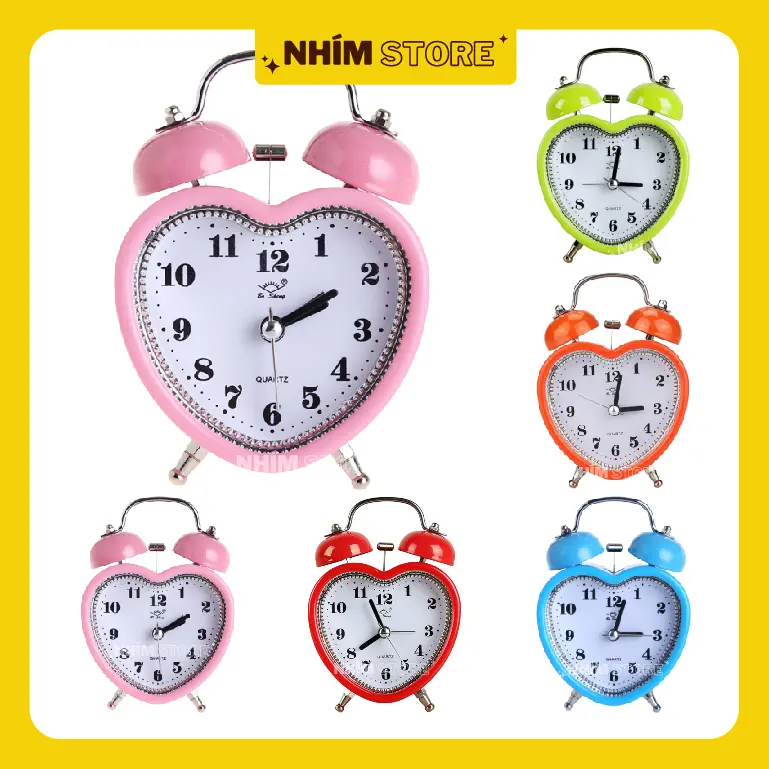 Đồng hồ báo thức chuông đôi siêu to trái tim cute Đồng hô bao thức cute nhiều hình dáng đáng yêu chuông báo thức siêu to