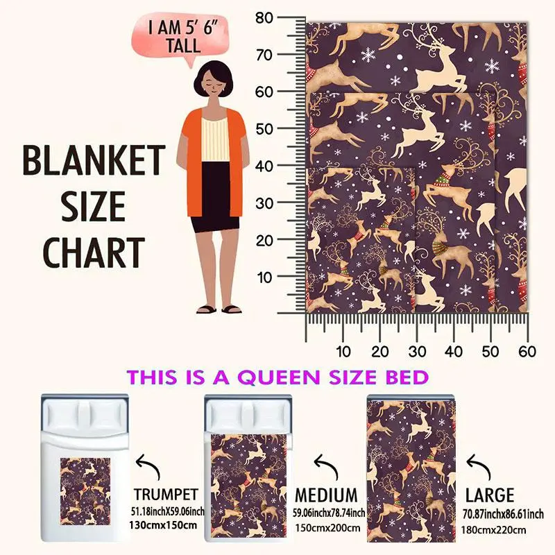 Elk & Snowflake Pattern Blanket, 1 Count Christmas Soft Air-conditioned Room Throw, Warm Nap Blanket for Home Office Travel Camping 1