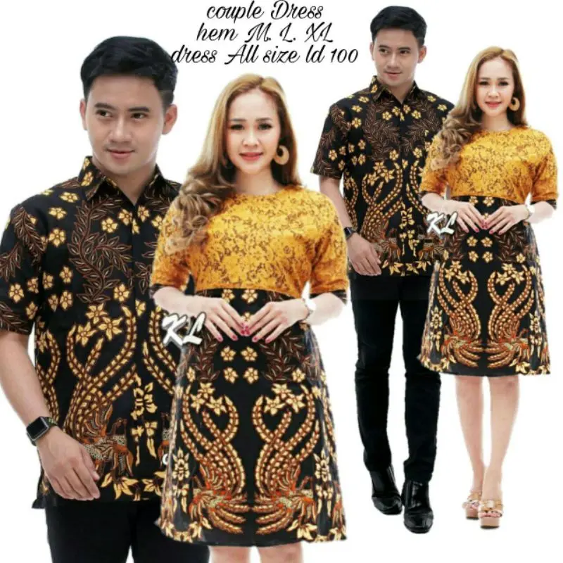 Baju Couple Dress Brokat Batik Pasangan Pria Wanita Lengan Pendek Katun