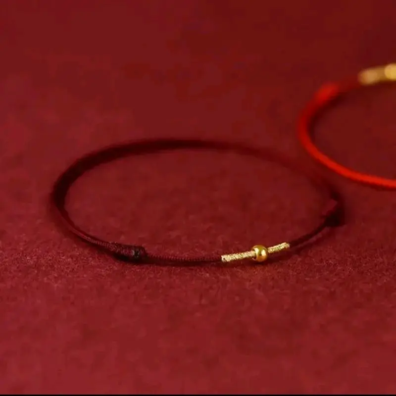 Gelang  Keberuntungan Tali Merah  Titanium Beads Gold Manik 1