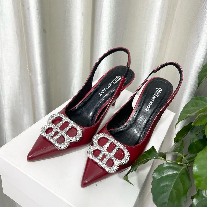  Giày cao gót mũi nhọn giày hở gót đỏ bóng chất mềm cao cấp gắn BB đá 5p 7p và 9p Nữ Shoes 