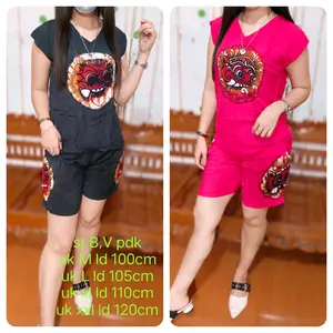 setelan baju bali wanita dewasa barong lukis V size M, L, XL, XXL,XXXL celana pendek bahan tebal dan adem