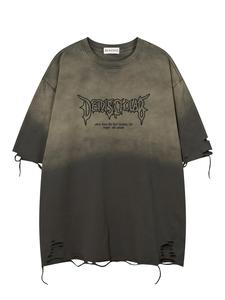 Men's Letter Print Ripped Design Washed Distressed Tee, Loose Casual Fashion Short Sleeve T-shirt for Summer, Men's Top for Daily Wear, Crewneck