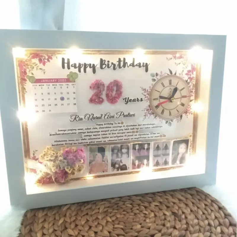 Bingkai cepat frame 3D Lampu LED 35x25 cm & Jam/Buket foto/Flower in frame 3D/premium/Buket Bunga/gift/jumbo/Bingkai foto A4/Terlaris & termurah/Wedding,Tunangan,Wisuda,Hajatan,Ultah,Anniversary 0