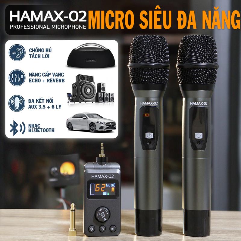Micro karaoke HAMAX đa năng Không dây - Micro đa năng cao cấp hát mọi loại loa hãng và xe hơi kết nối Bluetooth