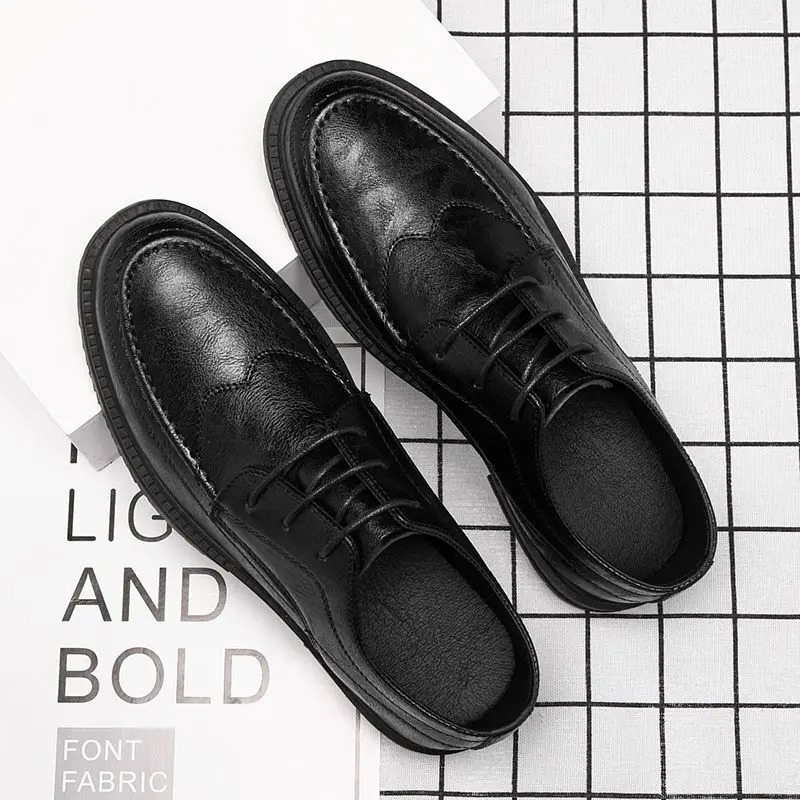[30 Days Hot Sale 1125 Pieces] Spring Summer Leather Shoes Men's All-Match Men's Shoes Casual Shoes Waterproof Chef Shoes Black Work Shoes Korean Style Soft Bottom Shoes Men's court  shoes