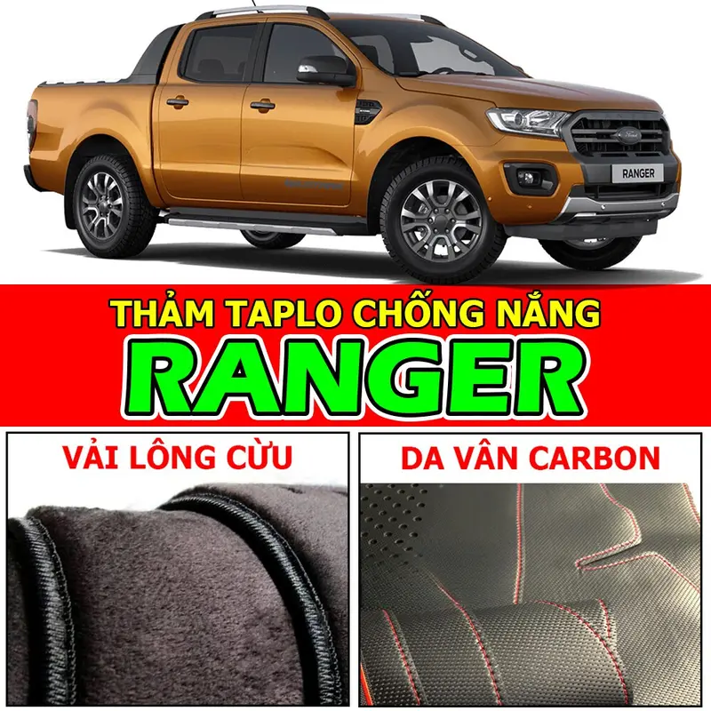thảm taplo da cacbon,nhung lông cừu RANGER 2023, RANGER XLT 15-22,XLS 18-22 5