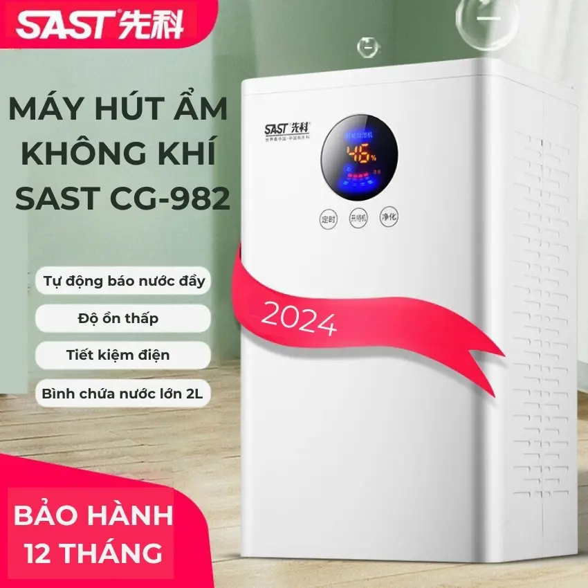 Máy hút ẩm lọc không khí chống nồm gia đình SAST CG-982 nhập khẩu, máy hút ẩm mini, hút ẩm không khí gia dụng thông minh - Hiển thị độ ẩm mini, độ ồn thấp, dung tích bình chứa 2L, tiết kiệm năng lượng Máy hút ẩm