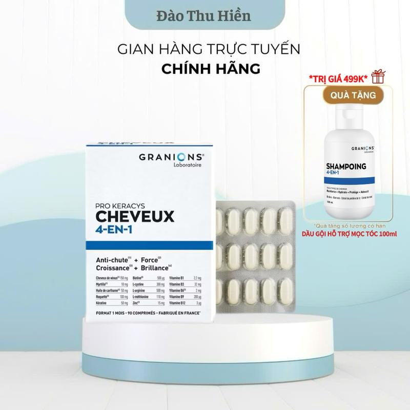 (Tặng 01 chai dầu gội 100ml) Viên Uống Hỗ Trợ Mọc Tóc Biotin Granions Pro Keracys Cheveux 4en1 (90 Viên)