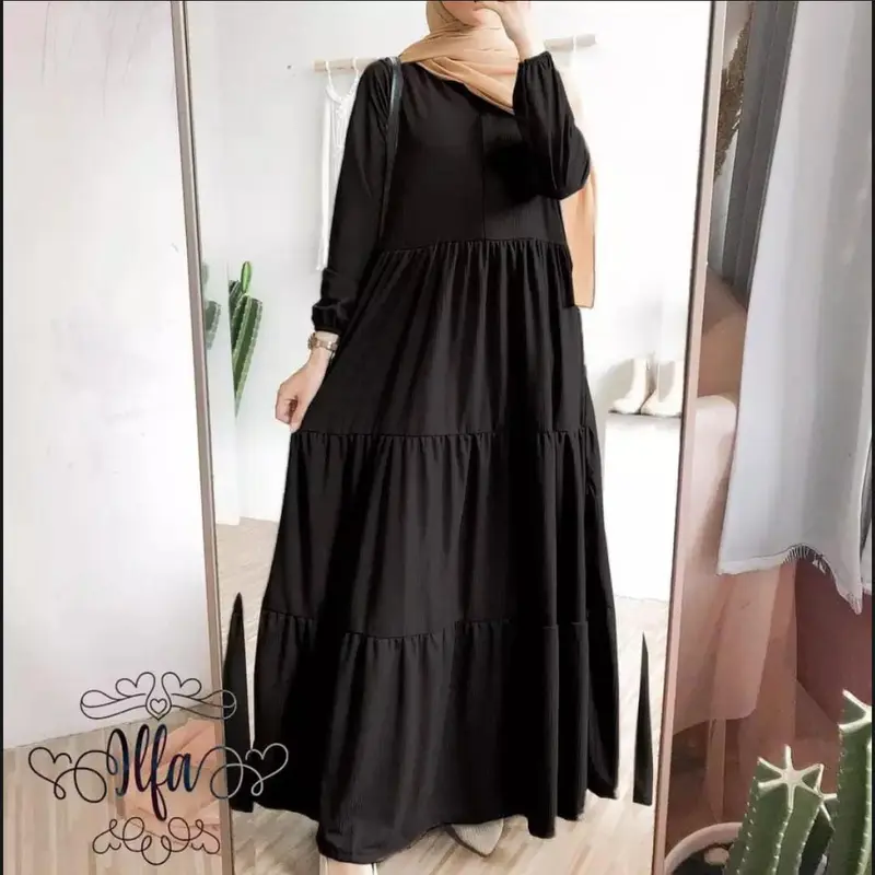 Gamis Rempel Susun Bahan Crinkle Airflow / Busana Muslimah Terbaru / Gamis Wanita Terbaru Nyaman Remaja Dress 0