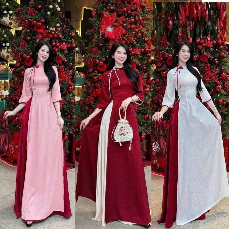 [SẴN HÀNG]Aó Dài Lụa Gấm Cao Cấp thiết kế cổ lệch đính cúc nơ đi lễ, đi chơi, đi tiệc  hot trend 2025, nữ, women dress - Áo Dài Mỹ An
