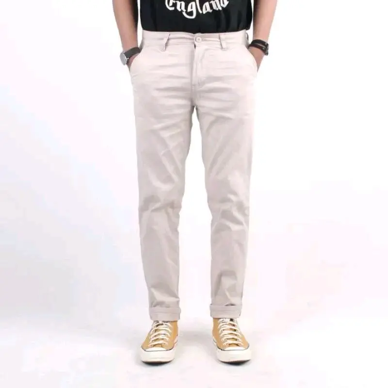 Celana Chinos Panjang Slim-Fitting Premium Abu Cream Hitam Moka Combed Slimfit Tebal Nyaman Katun Ankle Kain Pria Stretch Melar Casual Keren - Skinny 3