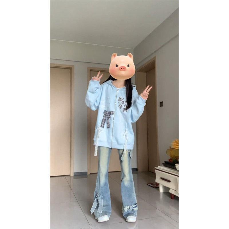 Quần Jean Ống Loe, Phong Cách Cổ Điển Mỹ, Dành Cho Nữ, Màu Đen / Xanh Dương, Thiết Kế Nơ, Cạp Cao, Dáng Ôm, Bó Sát, Quần Dài, Thích Hợp Cho Mùa Xuân Và Mùa Thu, Được Yêu Thích Trong Năm 2517 6