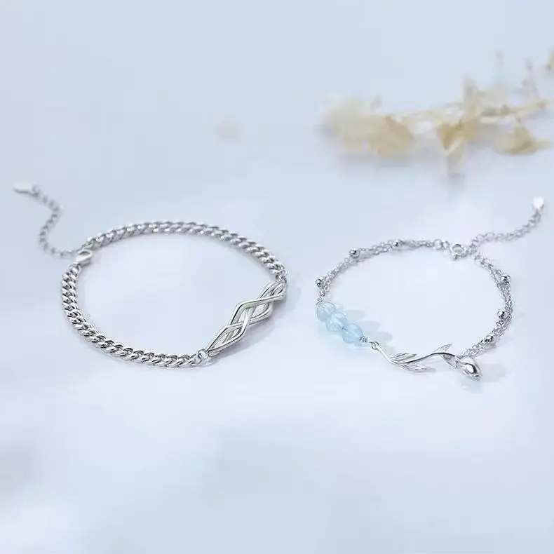 Vòng Tay Cặp Đôi, Thiết Kế Hoa Tulip, Dành Cho Nam Và Nữ, Một Cặp, Bạc S925, Thời Trang, Đính Cườm Màu Xanh, Thiết Kế Độc Đáo Quà Tặng Ngày Lễ Tình Nhân 7