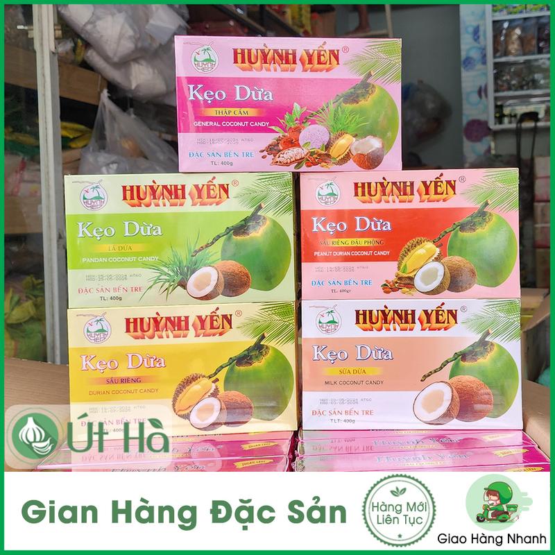  Kẹo Dừa Bến Tre Huỳnh Yến Hộp 400gr Đa Dạng Hương Vị Mềm Dẻo Ít Ngọt 