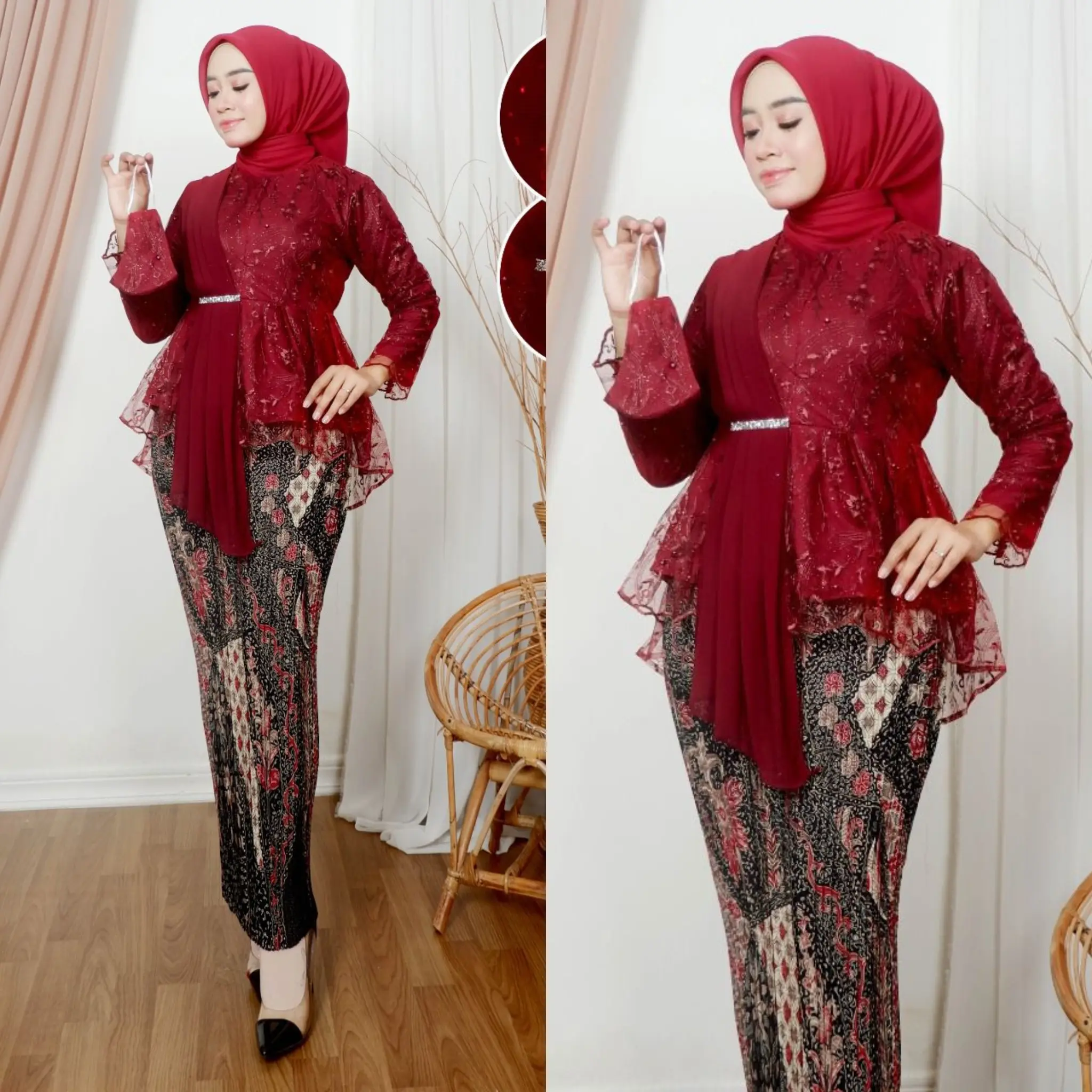 Kebaya wisuda modern 2025 Simple Dan Elegan / Setelan Brokat Premium Dan Murah Denagan Rok Plisket Batik / Baju Pesta Dan Kondangan Bordir Payet Tile Mewah Lamaran Seragam